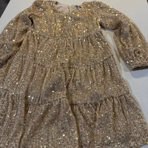 Chelsea & Violet Girls Toddler 3T Gold Sequin Long Sleeve Dress - Picture 7 of 8
